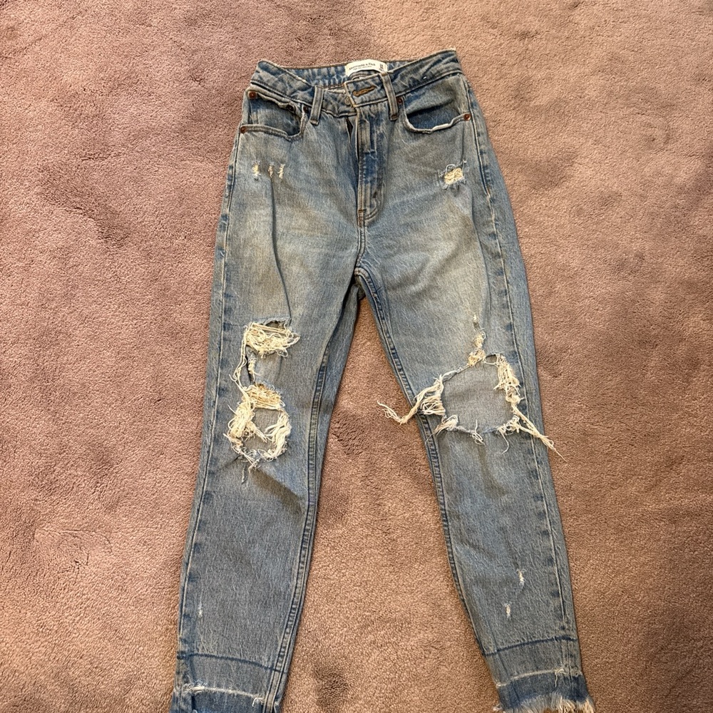 Abercrombie & Fitch Ripped Boyfriend Jeans - Light Blue